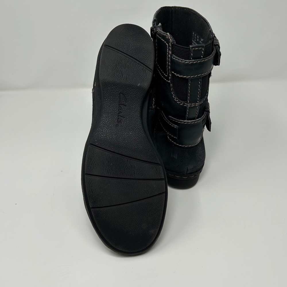 Clarks Artisan Black Suede Leather Moto Boots Buckle MidCalf Side Zip Womens 7.5 - Picture 10 of 14